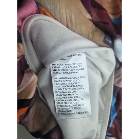 Chico's Blue Purple Cream Abstract Print 100% Cotton Bubble Hem Blouse  4/US XXL - Picture 5 of 5